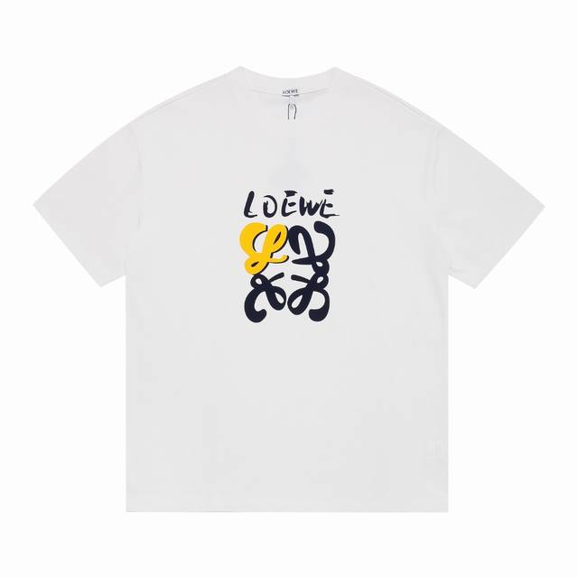 上新 高版本 loewe罗意威2025Ss新款植绒拼色印花短袖 最高版本 定制面料 克双纱 植绒拼色印花工艺设计 辅料 开模原版过鉴定领标100%真丝洗水标 正