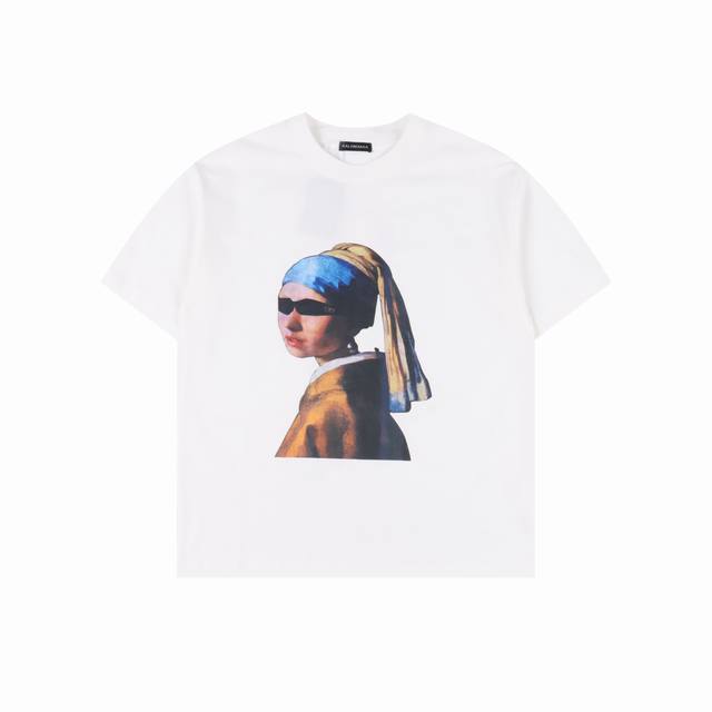 balenciaga 巴黎世家 25Ss 肖像及后被专辑印花廓形短袖T恤 balenciaga Music Mina音乐合作系列黑色和白色复古平纹针织廓形T恤