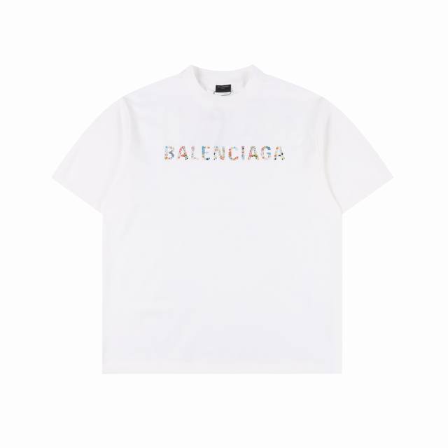 balenciaga 巴黎世家25Ss 太阳花工艺压胶短袖T恤 采用32支足纱双265克纯棉 1*1双纱十字罗纹领 无色差 宽松版型 辅料3标齐全 版型依旧Os
