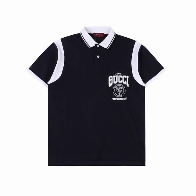 gucci 古驰 航海系列学院风肩袖拼接短袖polo衫 原版品质 欢迎对比 前幅采用进口田岛机万针刺绣 下排小字母绣花体现进口绣花机功底 还原原版品质 纽扣定染