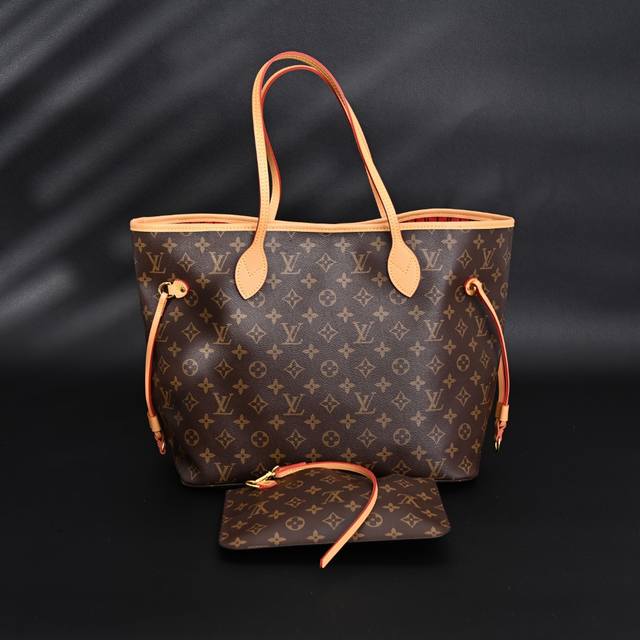 louis Vuitton Lv Neverfull 中号单肩包挎包 #原单版本 帆布涂层 皮革饰边 条纹织物内衬 金属件 钩扣开合 拉链内贴袋 双手柄 #全套