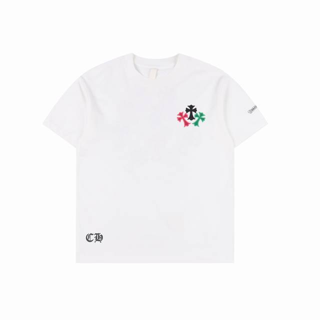 chrome Hearts 克罗心 彩色满皮标十字架短袖T恤 采用直喷进口机器印花 五金辅料均开磨定制 正确配置 黑色2025克罗心正品包装 克定制定染双纱棉