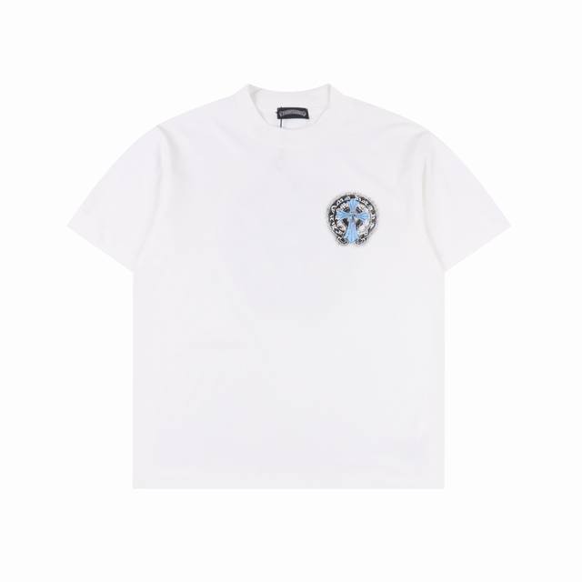 chrome Hearts 克罗心Ch 25Ss蓝色十字架重叠马蹄短袖T恤 轻奢主义男女日常通勤穿搭必备单品正确版本欢迎对比详细特征 克100%纯棉双纱汗布面料