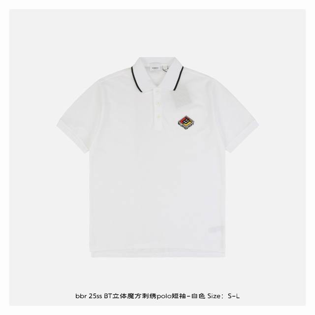 burberry 博柏利 25Ss Bt立体魔方刺绣polo短袖-白色 面料采用 G专用珠地面料 宝蓝色珠地布为原版定染 前幅魔方绣花图案 进口田岛机万针刺绣