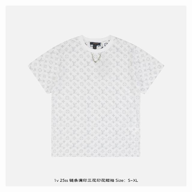 LV 25Ss 链条满印三花印花短袖 原版5529购入开发 采用16支单面高品精疏棉面料 领口1*1索罗纳螺纹 面料酵洗工艺 布匹直喷 定制辅料 合身版型 si