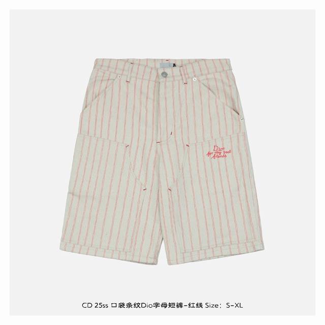 dior 迪奥 25Ss 口袋条纹Dio字母短裤-红线 以法式优雅为底色 将街头灵感注入25新作 以立体剪裁重构经典廓形 饰以粉色条纹图案 单排扣利落收束身形
