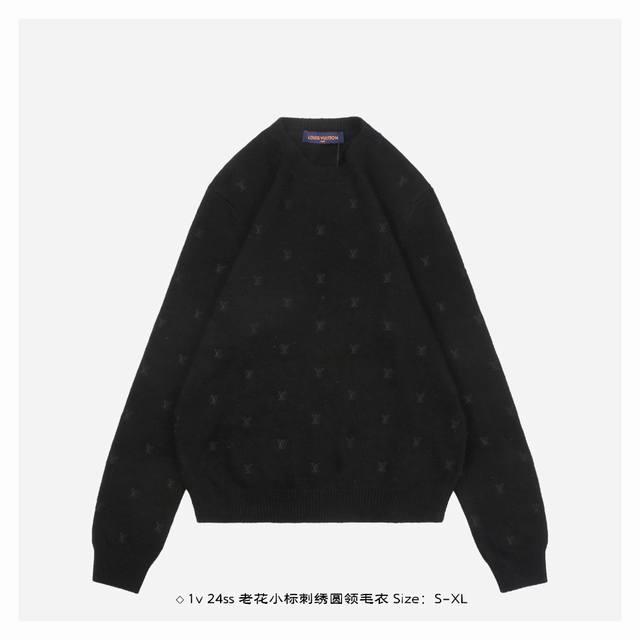 LV 24Ss 老花小标刺绣圆领毛衣 混纺羊毛材质 标准版型 全幅 Blason 刺绣 罗纹衣领 袖口及下摆 新款菲董系列辅料配备 固色定染绵羊毛材质毛料 7S