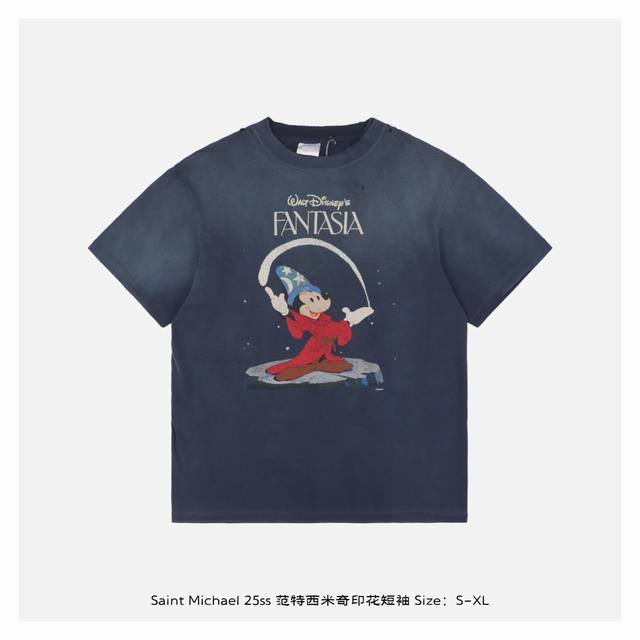 saint Michael 25Ss 范特西米奇印花短袖 整体面料选用 克100%纯棉16织双纱汗布面料 圆筒无侧缝面料 螺纹选用300G100%纯棉1*1弹力