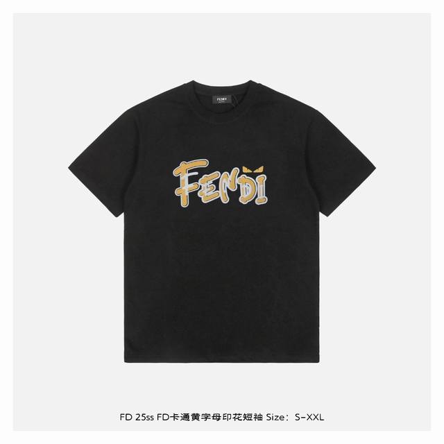 fendi 芬迪 25Ss Fd卡通黄字母印花短袖 面料采用230克重精梳棉 定制32支1*1螺纹 成衣两遍水洗处理 面料舒适亲肤无异感 定制定染面料 纺织密度
