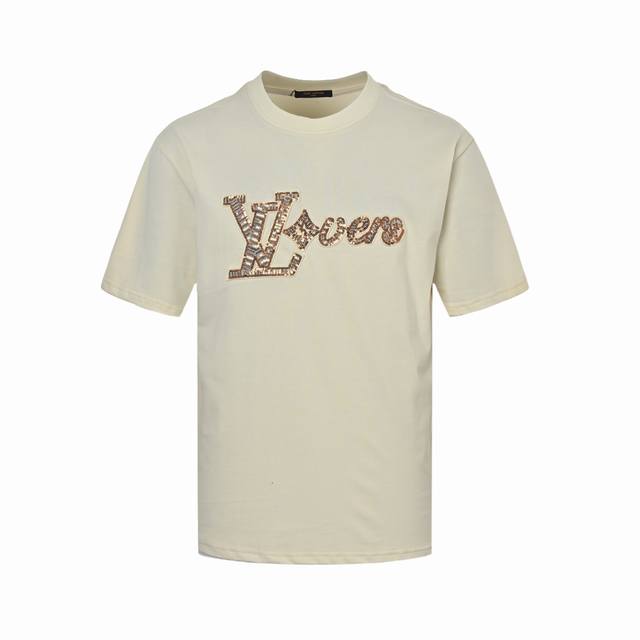 louis Vuitton 路易威登 25Ss 串珠亮片字母Logo短袖 正品12200购入 32支精疏棉双纱面料 1*1索拉纳罗纹 绣珠绣片 面料酵洗 定制辅