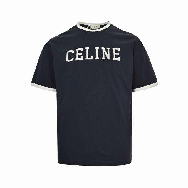 celine 赛琳 25Ss 植绒字母撞色拼接短袖 三标齐全 采用高端索罗娜布料 前幅采用植绒图案 手感非常舒服 Os落肩版型 时尚又个性 超级百搭的一款 螺纹