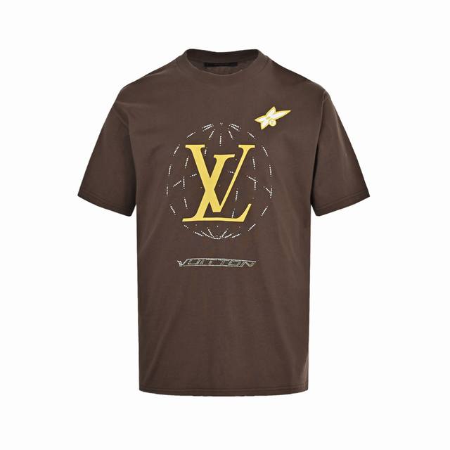 louis Vuitton 路易威登 25Ss 烫钻航线短袖 平织纯棉优质棉面料 采用16S平织优质棉 230G 特殊烫钻环保胶浆印花 环保胶浆印花后的面料手感
