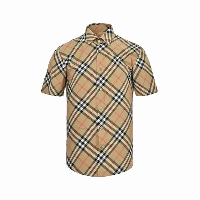 burberry 巴宝莉 经典斜格纹短袖衬衫 意大利精纺面料 能够确保纱线的均匀度和细腻度使得面料的手感更加柔软舒适 这些后整理工艺不仅提高了面料的耐用性和抗皱