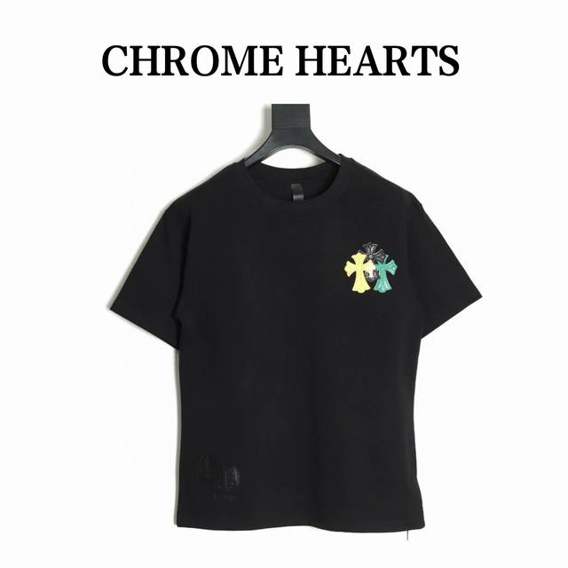 chrome Hearts 克罗心 彩色皮标十字架短袖T恤 采用直喷进口机器印花 五金辅料均开磨定制 正确配置 黑色2025克罗心正品包装 280克定制定染双纱