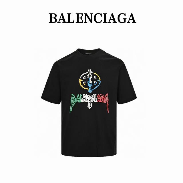 balenciaga 巴黎世家 24Ss 彩色字母Logo发泡印花短袖 标准数码直喷印花技术 纯棉柔软面料 对色定染面料 超精细平网印花工艺 潮流感十足 定染纯