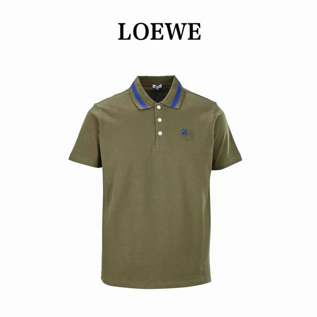 loewe 罗意威 胸口拼色刺绣Logo短袖polo衫 专用定制面料220G蜂窝珠地棉 定织定染 领子螺纹为三色提花定制扁机制成 胸前立体拼色高密绣花 无毛边
