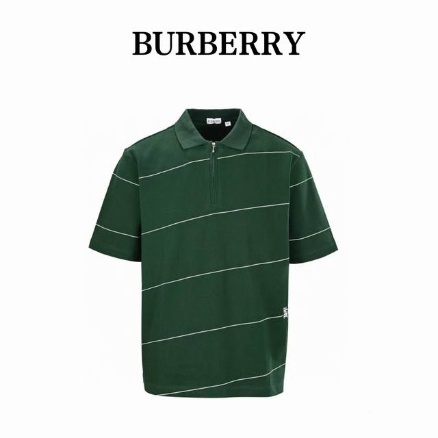 burberry巴宝莉Bbr 战马绣花半拉链横条短袖polo衫 原版6400香港海港城购入 订织定染310G 蜂窝珠地布料 加厚领子罗纹 进口胶浆印花 有撕裂感