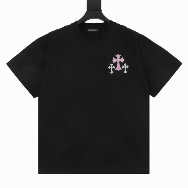 chrome Hearts 克罗心 背后印花圆领短袖 新款2025潮牌克罗心 高端闪粉印花工艺 三标齐全 黑白双色 280克高克重全棉 手感超好 做工细致 厚度