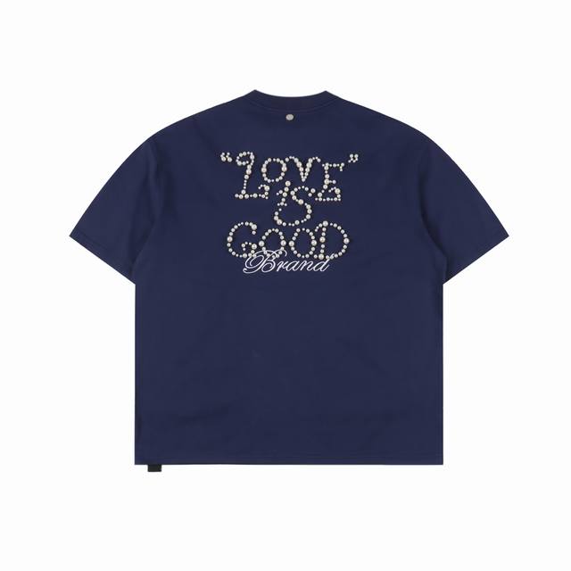 goodbrand 珍珠标语字母圆领短袖T恤 男女同款 350克重面料 颜色 黑色 蓝色 红色 尺码 S M L Xl