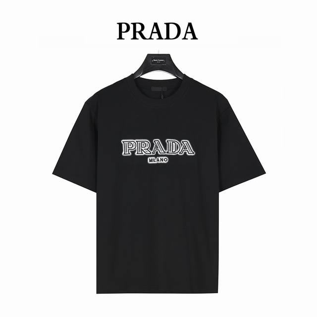 prada 普拉达 25Ss 泼墨Logo刺绣及后背三角标印花短袖T恤 经典胸前Logo泼墨立体刺绣和后背新元素三角标斑驳印花 260G棉质布料40支双纱面料