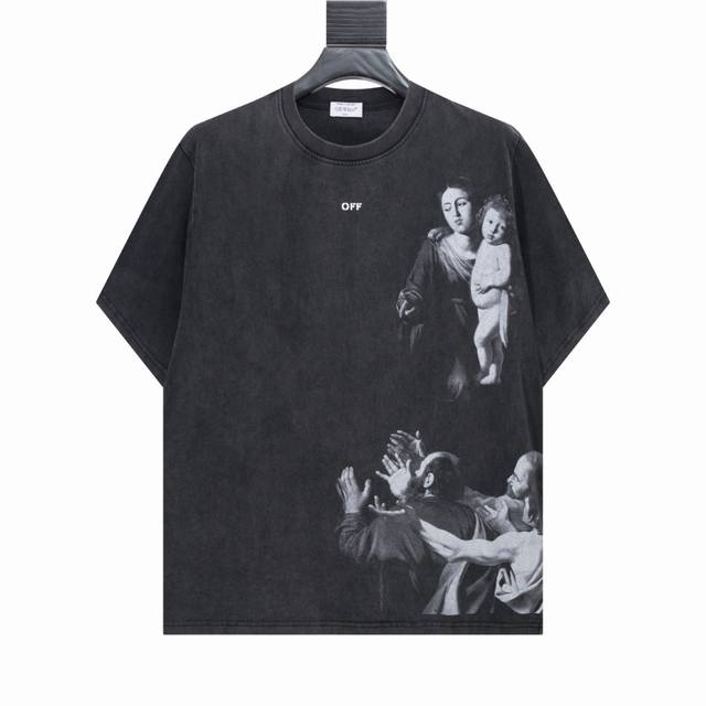 高版本Off-White 宗教圣母油画印花水洗做旧短袖 重回油画主题 对经典的致敬 采用定制 克重磅环保面料 两次水洗预缩定型 经典Os版型 ,大落肩 微廓形