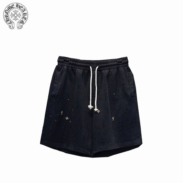 chrome Hearts 克罗心25Ss 白色抽绳炒盐烫钻短裤 采用订色订染毛圈纯棉卫衣面 420G双股双纱 手感舒适 进口针织针梳棉进行制作 厚度适中 有垂