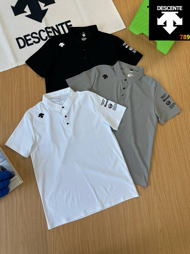 Descente 迪桑特 夏季新款休闲商务通勤吸汗透气立体橡胶Logo运动健身翻领短袖polo衫 颜色 黑色 灰色 白色 尺码 M-5Xl 热爱运动的你 需要一