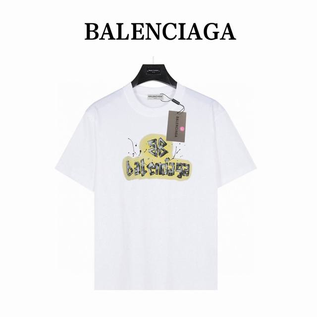 balenciaga 巴黎世家手绘Bb字母 短袖T恤 款号:Blsj02 白色 240克重磅小落肩100%棉T恤 Os版型 宽松有型好搭配 采用精梳紧密赛络工艺