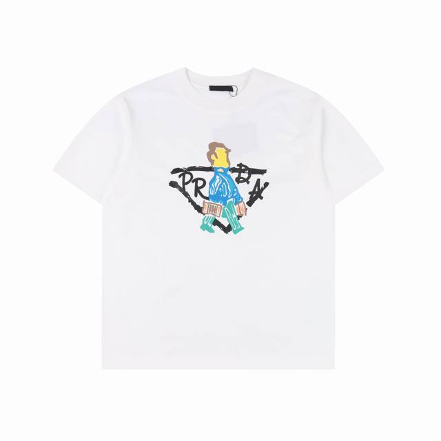 prada 普拉达25Ss提包小人短袖T恤 采用顶级280克定制双纱纯棉面料质感非常柔软舒服 搭配320克1X1螺纹 面料螺纹同缸定染无色差不易变形 定制 领标