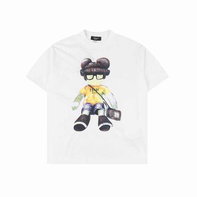 fendi 芬迪 25Ss 卡通人物手绘短袖T恤 定织定染260克进口原版面料,超级质感 舒适柔软透气 胸前满印双F卡通人物图案及Logo字母数码印花 每一处印