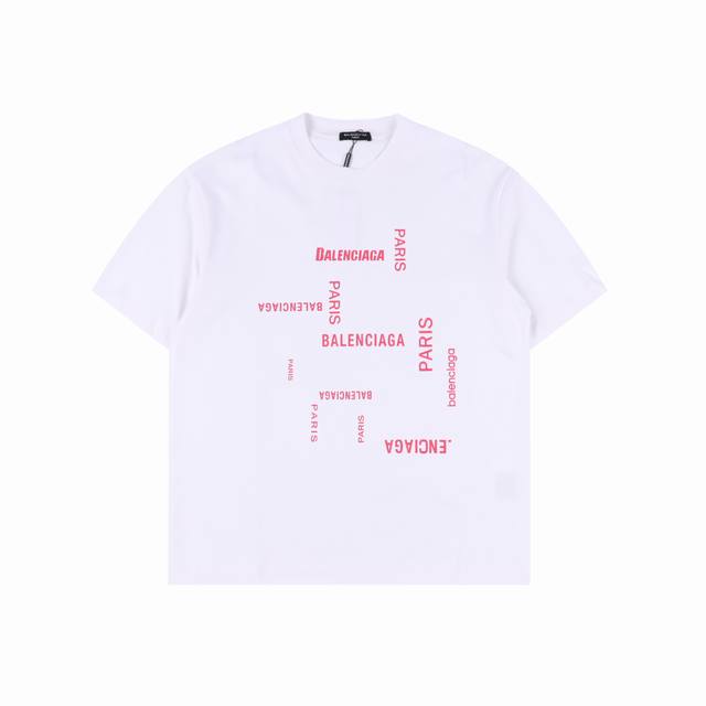 balenciaga 巴黎世家 24Ss 粉色字母印花短袖 标准数码直喷印花技术 纯棉柔软面料 对色定染面料 超精细平网印花工艺 潮流感十足 定染纯棉面料 Os
