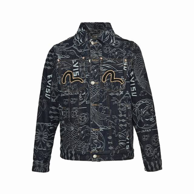 evisu 福神 25Ss 满印嘉文提花龙纹牛仔夹克 23Fw男士外套家花满印牛仔主打款 冠希代言上身同款 福神牛仔外套一直是男人衣橱里必备的单品 今天这款也是
