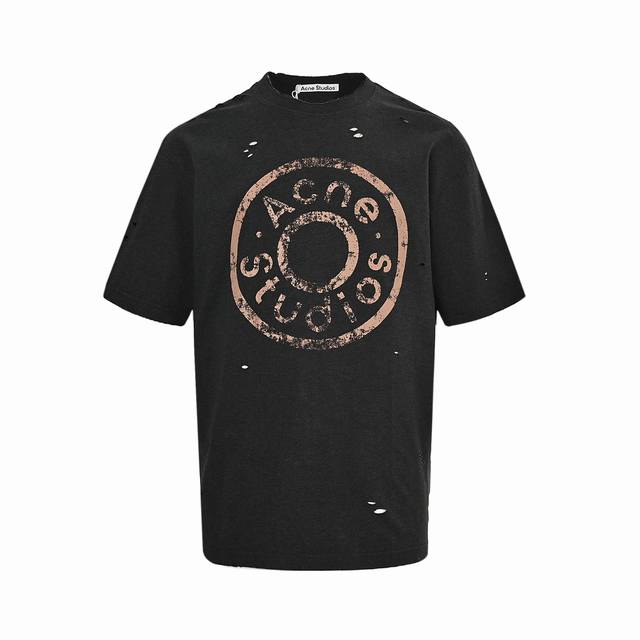 acne Studios 25Ss 做旧印花破洞短袖 定制绘梦双股棉质平纹布艺 采用胶浆印花 胸前印花经过三次菲林网板修改 使用胶浆液体涂料在织物上打印图案 烘