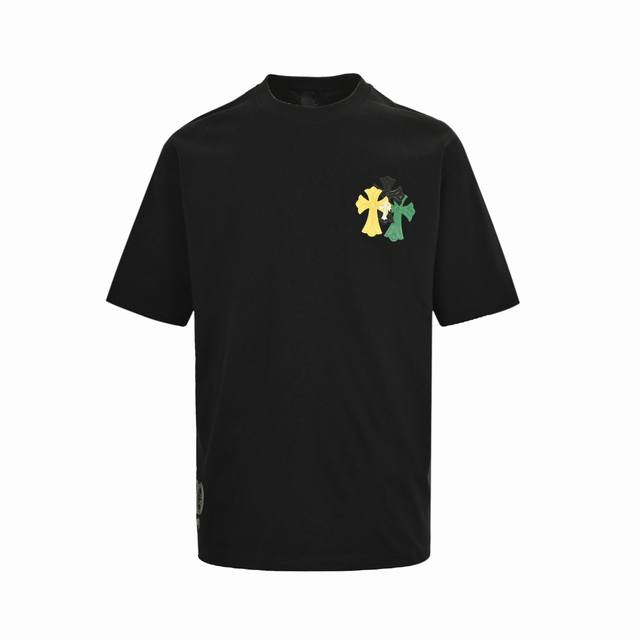chrome Hearts 克罗心 彩色皮标十字架短袖 采用直喷进口机器印花 五金辅料均开磨定制 正确配置 黑色2025克罗心正品包装 280克定制定染双纱棉