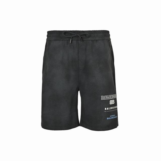 balenciaga 巴黎世家 水洗徽标字母印花短裤 面料采用定制380克毛圈面料 订染颜色后整蚀毛处理 对照原版做丝滑超柔处理 布面肌理股线清晰明显 垂感一级