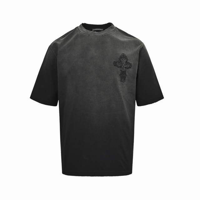 chrome Hearts 克罗心 25Ss 十字架贴布刺绣水洗破洞短袖 秀场私人订制系列 整衣做旧激光烧花定制300克双纱面料 美式酸洗做旧原身布激光烧花加贴