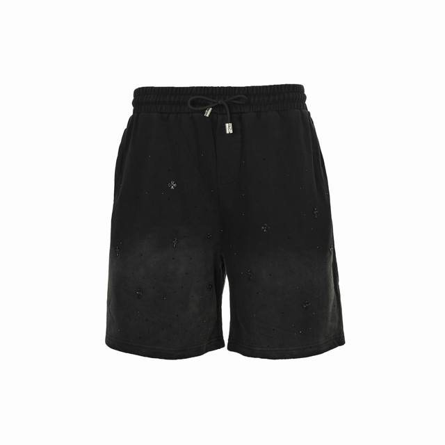 chrome Hearts 克罗心 25Ss 喷砂烫钻水洗短裤 采用订色订染毛圈纯棉卫衣面 420G双股双纱 手感舒适 进口针织针梳棉进行制作 厚度适中 有垂感