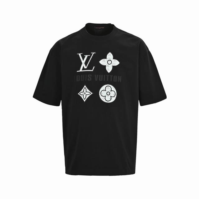 louis Vuitton 路易威登 25Ss 硅胶四花短袖 面料采用定制240G 26支特滑双股精棉平纹高密无尘全棉布料 前幅高密度加厚 走线平整 代工品质