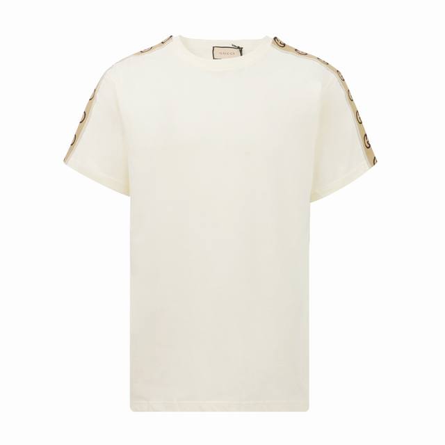 gucci 古驰 侧边织带圆领T恤 夏季渠道限定新款 简约又不失风格的复古品牌标识 夏日炸街酷毙了 情侣气质款的杏色色+黑色 两色推荐入手 客供定制高克重针织纯