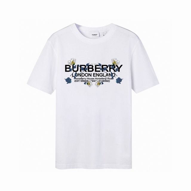 Burberry 巴宝莉花卉字母印花短袖 高版本 潮流高街情侣T恤 高克重纯棉面料 亲肤顺滑有厚实感 细节到位 款式时尚潮流 男女同款 颜色 白色 sixe S
