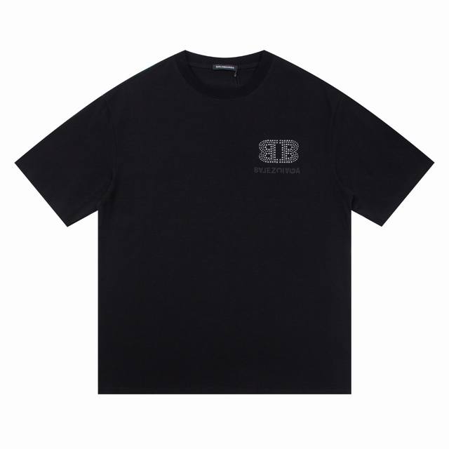上新 高版本 balenciaga巴黎世家24Ss春夏双B字母烫钻短袖T恤 巴黎新款双B涂鸦字母烫钻圆领短T 克重挺括面料 手感和质感非市面薄如纸的软榻面料可比