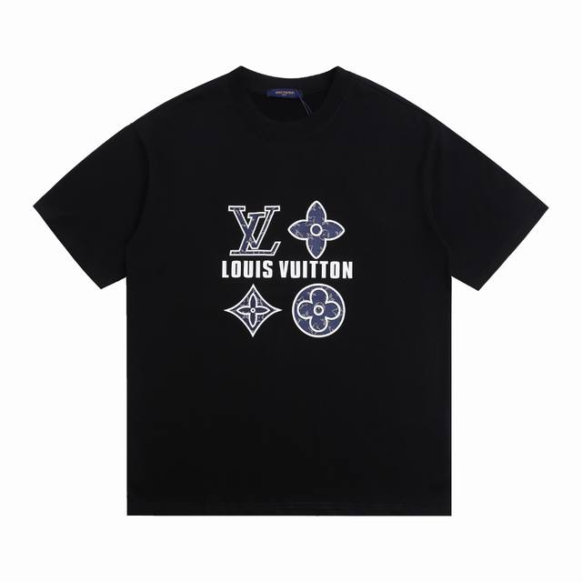 上新 高版本 louis Vuitton路易威登三花字母硅胶烫短袖 最高版本 定制面料 克100%双纱棉 植绒满压字母硅胶工艺设计 辅料 开模原版过鉴定领标10