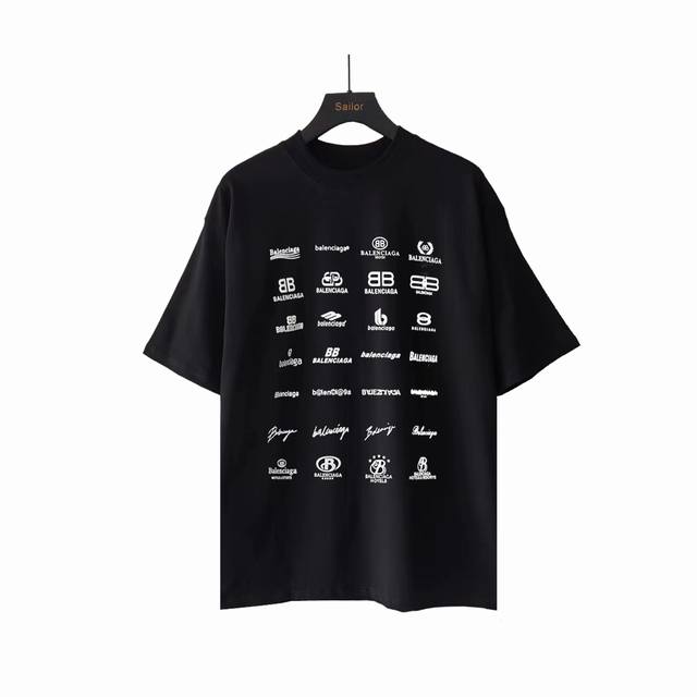 实拍细节图 +尺码表 巴黎世家Balenciaga巴黎经典Logo合集短袖 面料采用32S240G双纱精梳棉布料 印花椭圆机进口厚版浆工艺 厚感度十足 还原正品