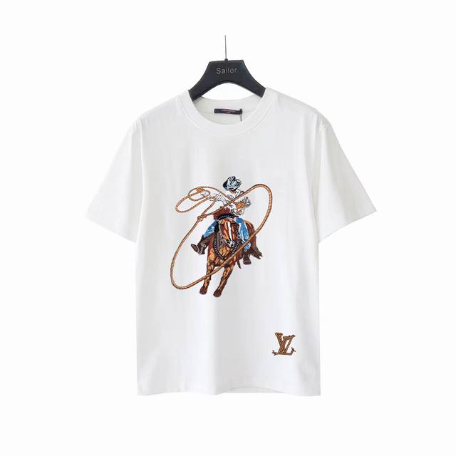 实拍细节图+尺码表 Louis Vuitton 路易威登 重工西部牛仔刺绣短袖T桖 原版面料 官方同款 短袖T恤 定制 300克 手感非常舒服 春夏最新砖柜同步