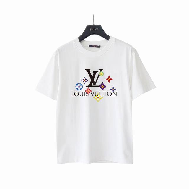 实拍细节图 +尺码表 louis Vuitton 路易威登 彩色Logo印花短袖 定制260克同缸染面料 手感非常舒服 春夏最新砖柜同步 时尚又个性 超级百搭好