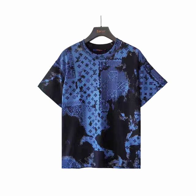 实拍细节图+细节图 louis Vuitton 路易威登 24Ss扎染老花字母印花短袖T恤 满身扎染Monogram丝巾印花短袖T恤 重工拔染展现褪色效果 定制