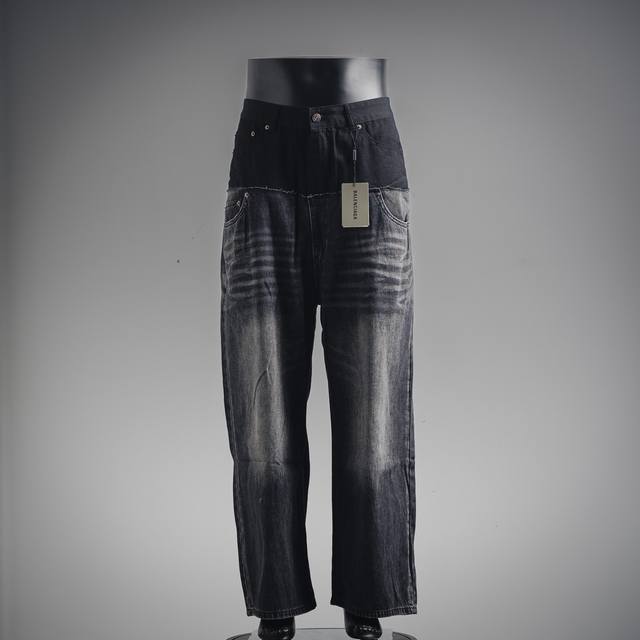 balenciaga25Ss水洗拼接牛仔长裤 官网高版本品质 新款早秋装.纯棉特种格子面料拼接牛仔面料..百搭款.宽松版本.男女同款 码数 Xs.S.M.L