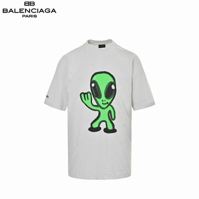 balenciaga 巴黎世家 25Ss 溶解笑脸外星人短袖 直喷印花短袖T恤此款采用16支单精梳紧密纺纱 做洗后280克加密平纹布 字母和Logo都是刺绣 对
