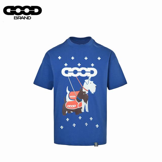 goodbrand 25Ss 小狗印花刺绣短袖T恤 采用订色订染毛圈纯棉衣面 250G双股双纱 手感舒适 进口针织针梳棉进行制作 搭配320G1*1螺纹 同缸无