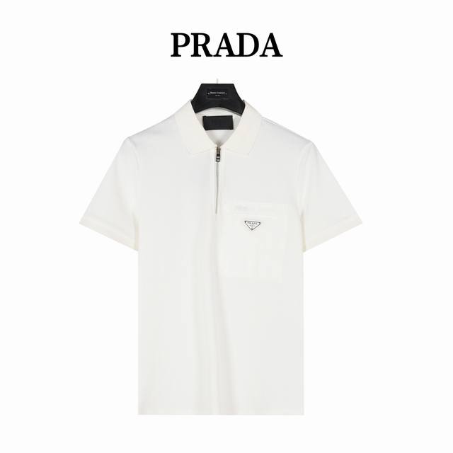 prada 普拉达 25Ss新款胸口口袋半拉链短袖polo衫 原版品质欢迎对比 1:1经典复刻 合身版型polo 衫 选用专柜优质大网眼布珠地棉面料打造 跟市场